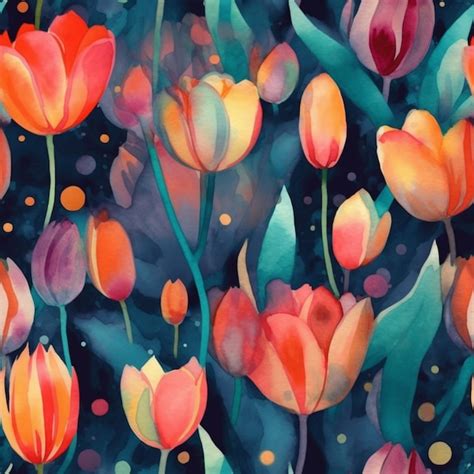 Premium AI Image | A painting of tulips in orange, pink and orange colors.