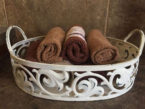 Decorative hand towel storage using a vintage tray ~The Decor Vault~ www.facebook.com ...