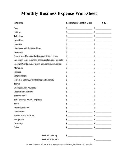 Free Printable Monthly Business Expense Sheet