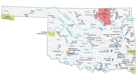 Oklahoma Lakes and Rivers Map - GIS Geography