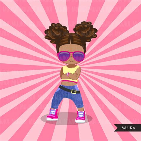 Afro black Hip hop dancer girls clipart, fashion, break dance, rapping ...