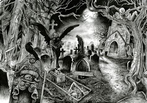 Gothic Graveyard Drawings