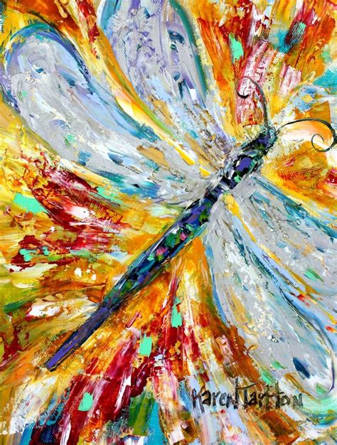 Dragonfly painting original oil abstract impressionism fine art impasto canvas by Karen Tarlton ...