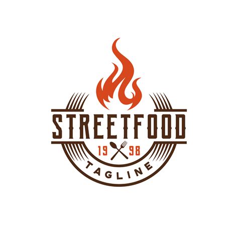 Street Food emblem flame typography for Restaurant Cafe Bar logo design ...