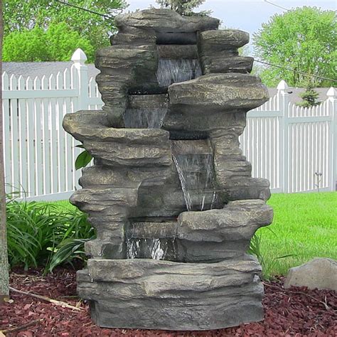 Sunnydaze Stacked Shale Rock Waterfall Fountain with LED Lights - Outdoor Rock Water Fountain ...