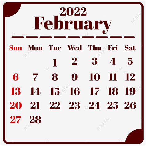 February For Calendars Clipart Transparent Background, February 2022 ...