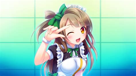 Wallpaper : illustration, anime girls, Love Live, winking, Minami Kotori, maid outfit ...