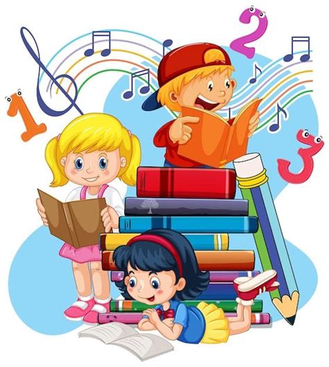 Tres niños están leyendo libros en una p... | Free Vector #Freepik # ...