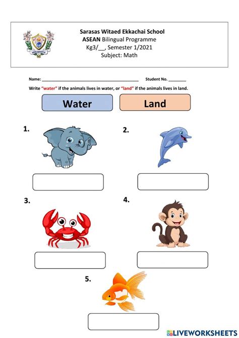 Animals That Live On Land Water And Air Worksheet Pdf - Printable Online