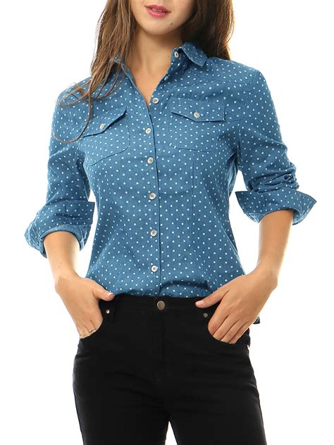 Unique Bargains - Unique Bargains Women's Dots Point Collar Chest ...