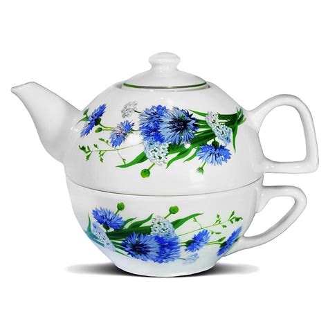 Tea Set for One Cornflowers 2-Piece Porcelain Tea For One Set Porcelain ...