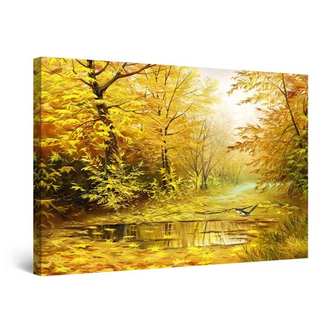 Canvas Wall Art - Yellow Fall and Lake - Lys og Art