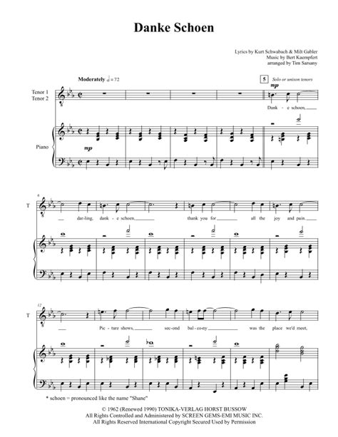 Danke Schoen (arr. Tim Sarsany) Sheet Music | Wayne Newton | TTBB Choir