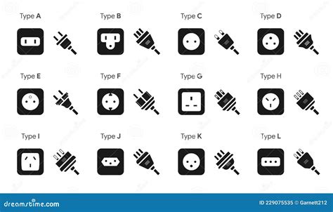 Vector Set of Various Types of Electrical Outlets and Plugs for Them Stock Vector - Illustration ...