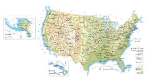 Large Detailed Elevation Map Of The United States With Roads And Cities ...