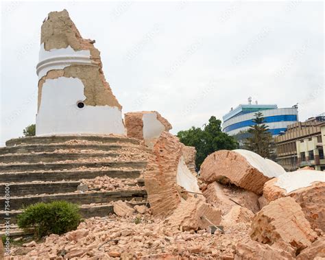 Aftermath of Nepal earthquake 2015, collapsed Dharhara tower in Kathmandu Stock Photo | Adobe Stock