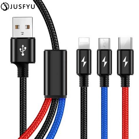 3 In 1 Micro USB Multi Charging Cable For iPhone X 6 7 8 6s USB Type C ...