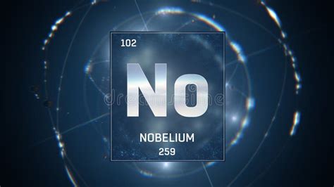 Nobelium As Element 102 of the Periodic Table 3D Illustration on Blue Background Stock ...