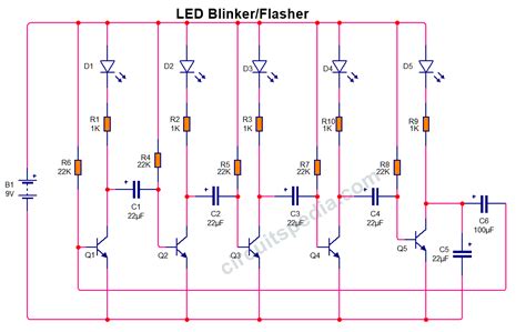 5 LED Blinking Chaser Flasher Running Circuit Using Transistor