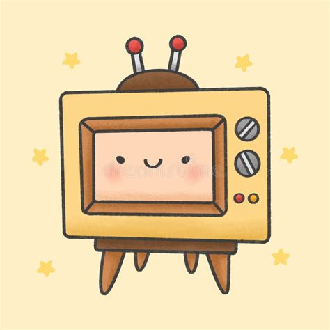 Retro Television Cartoon Hand Drawn Style Stock Illustration - Illustration of broadcast ...