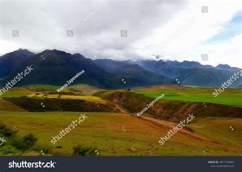 Oil Painting Illustration Beautiful Peruvian Mountains Stock ...