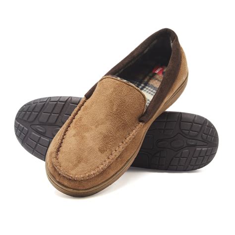 Hanes Men's Moccasin Slipper House Shoe With Indoor Outdoor Memory Foam ...