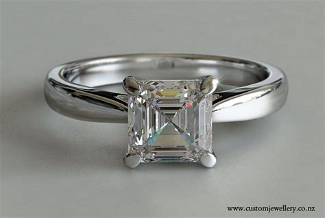 Delicate Asscher Diamond Solitaire Engagement Ring New Zealand