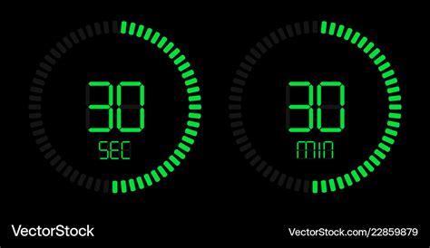 Stopwatch digital green countdown timer Royalty Free Vector