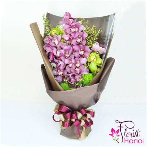 Purple orchid flower bouquet delivery now