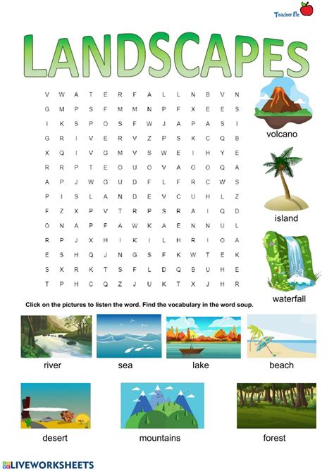 Landscapes Wordsearch Worksheet