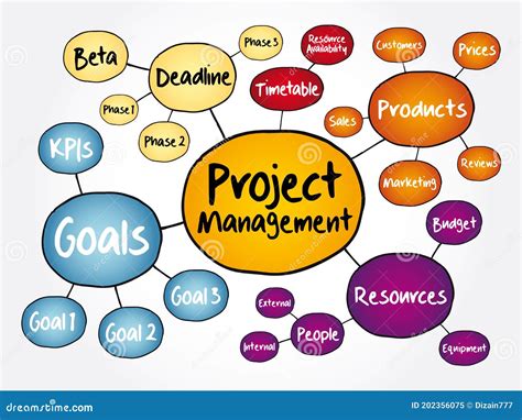 Project Management Mind Map Flowchart Stock Illustration - Illustration ...