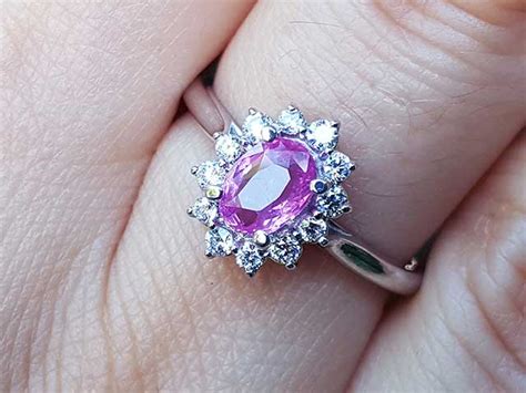 0.79 ct. Natural Pink Sapphire Ring for Women Halo Diamonds in 14K Whi