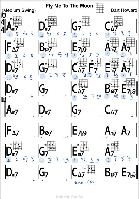 Fly Me to the Moon Guitar Chords with Walking Bass - Jazz Tutorial