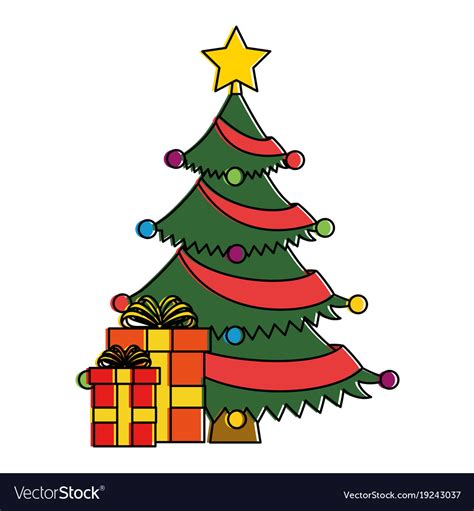 Merry christmas tree with gifts Royalty Free Vector Image