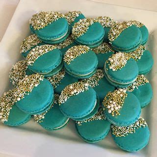 Teal macarons with gold and white pearls 💙💚 | Sweet 16 birthday party, Teal cake, Gold birthday ...