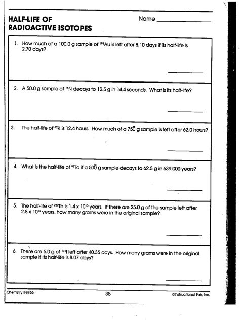 Calculating Half-life Of Radioactive Isotopes Worksheet