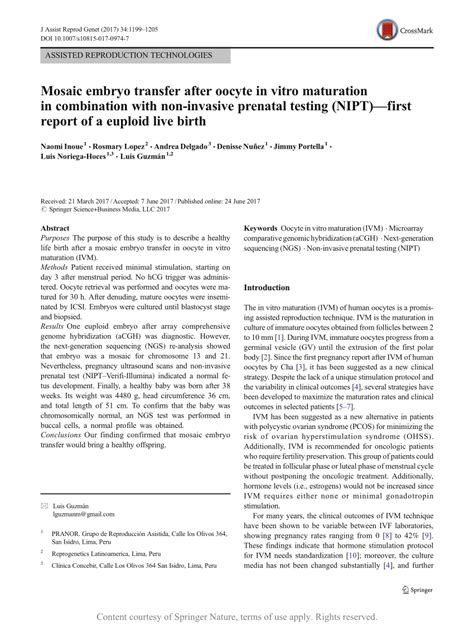 Mosaic embryo transfer after oocyte in vitro maturation in combination with non-invasive ...