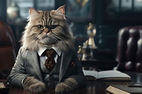 Premium AI Image | Business cat in costume attending a conference