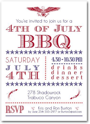 4th of July Patriotic BBQ Party Invitations