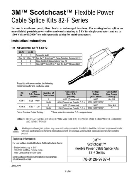 3M Scotchcast Flexible & Trailing Power Cable Splice Kits 82-F