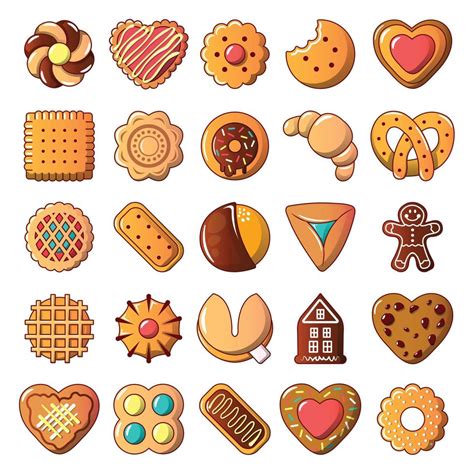 Cookies biscuit icons set, cartoon style 8671144 Vector Art at Vecteezy