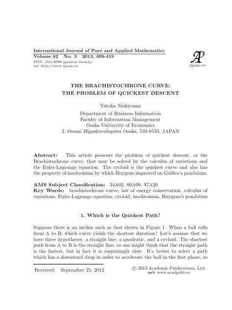 The Brachistochrone Curve | PDF | Calculus Of Variations | Pendulum