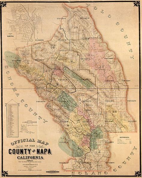 Napa County map, California CA 1895. Vintage restoration hardware home Deco Style old wall ...