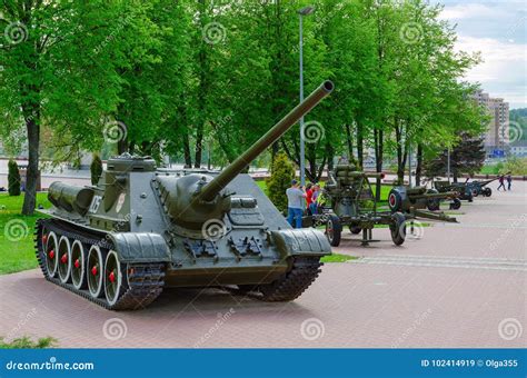 SU-100 Soviet Self-propelled Artillery Unit Class Tank Destroyer on Alley of Military Glory ...