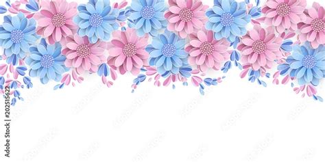 Floral border isolated on white background Pastel light blue and pink ...