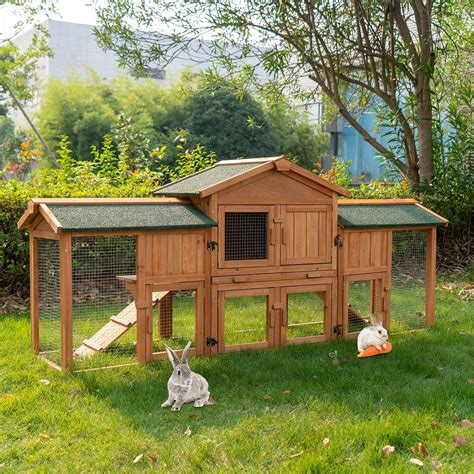 Buy Rabbit Hutch Outdoor, 74" Large Bunny Cage with Waterproof Roof ...