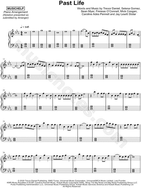 MUSICHELP "Past Life (Remix)" Sheet Music (Piano Solo) in C Minor - Download & Print - SKU ...