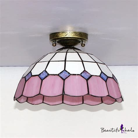 Tiffany Style Dome Ceiling Mount Light One Light Stained Glass Ceiling Lamp for Bedroom ...