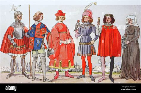 Clothing, fashion in Germany under Burgundian influence in the 15th century, illustration ...