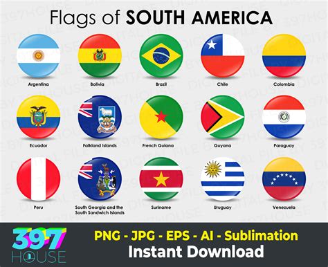 World Flags, Set of South America Flags. Simple Round-shaped Flags ...